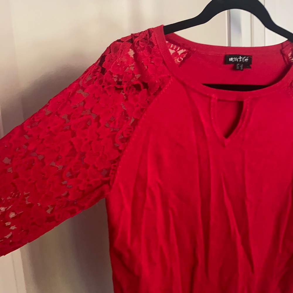 Red lace sleeve sweater